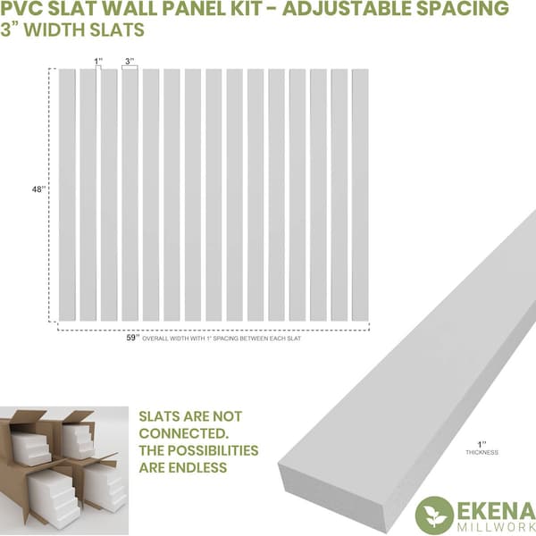 48H X 1T Adjustable PVC Slat Wall Panel Kit W/ 3W Slats, Unfinished Contains 15 Slats